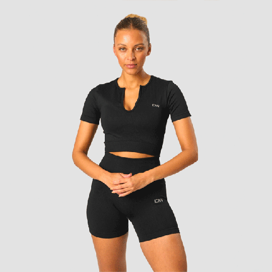 Ribbed Define Seamless Cropped T-shirt, Black
